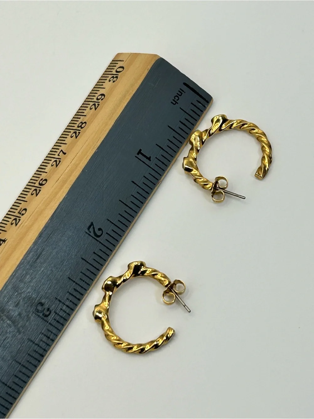 Vintage Twisted Hoop Crystal Earrings Chunky Studs Gold-tone